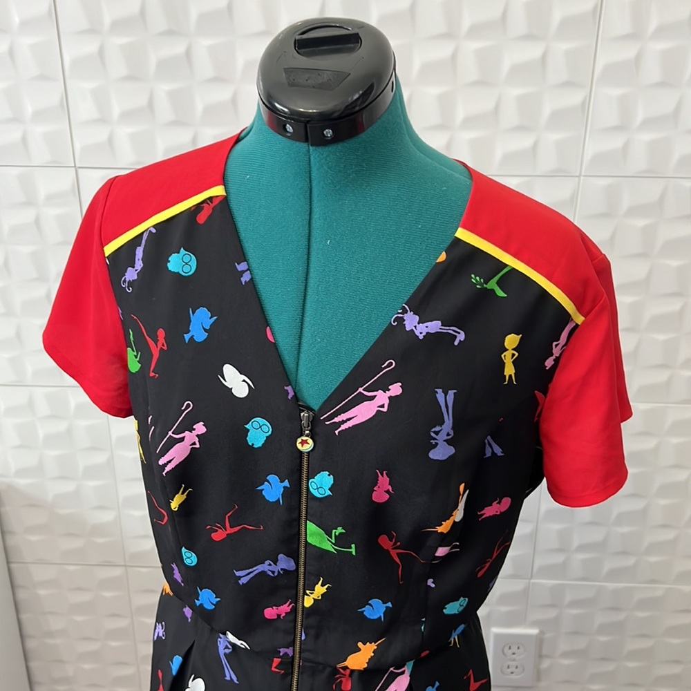 Women's Black Pixar Ladies Printed Jumpsuit with Red Sleeves - Picture 2 of 7